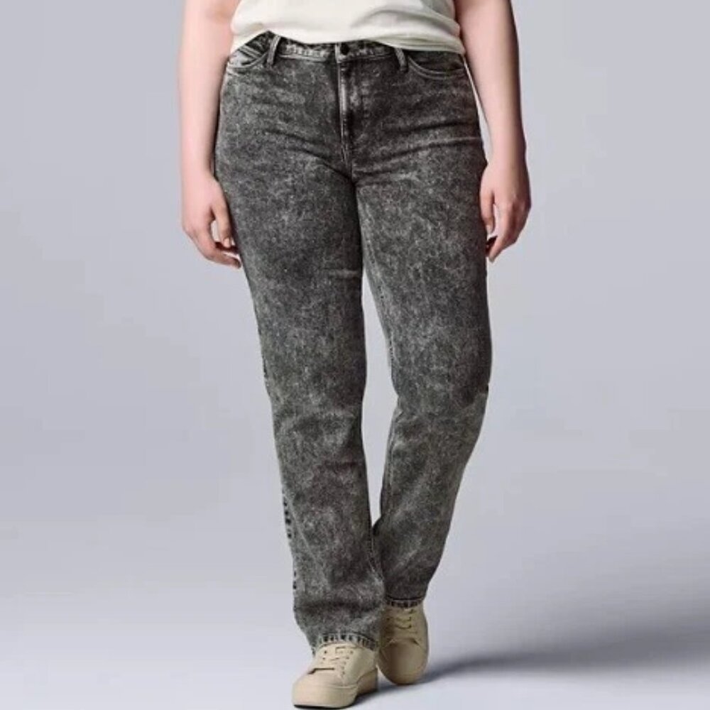 Womens 14 L Tall Black Straight Stretch Jeans Relaxed Simply Vera Vera Wang $50